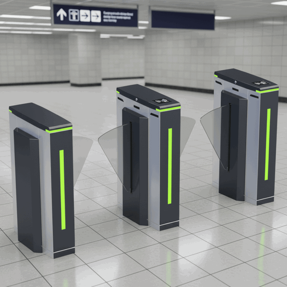Heavy-Duty Flap Turnstile Gate - Industrial Automated Secure Closing Barrier for Airports and High-Traffic Transit Hubs