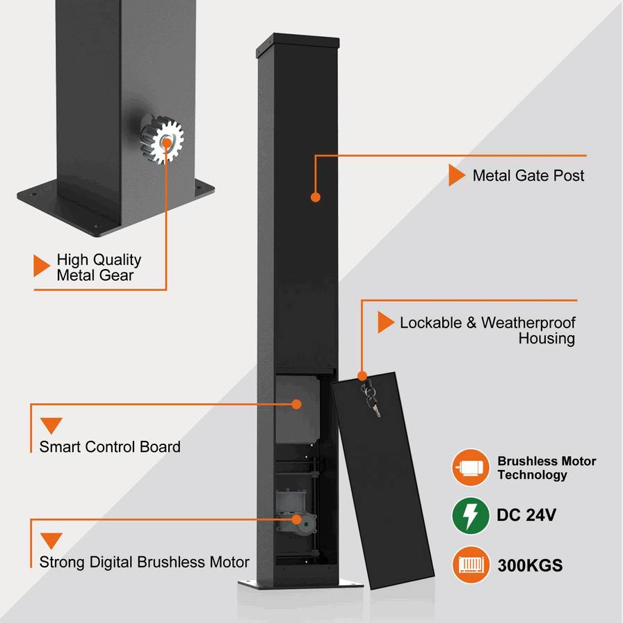 Energy-Efficient In-Post Sliding Gate Motor - Low Wattage Automatic Gate Opener for Sustainable Home & Industrial Security